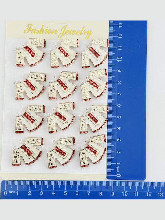 Set 12 Pinuri Tradiționale Martisor Flippy Design Îmbrăcăminte Tradițională Pinuri Metalice Finisaj Lăcuit 3 X 2.5 Cm Fiecare Albe