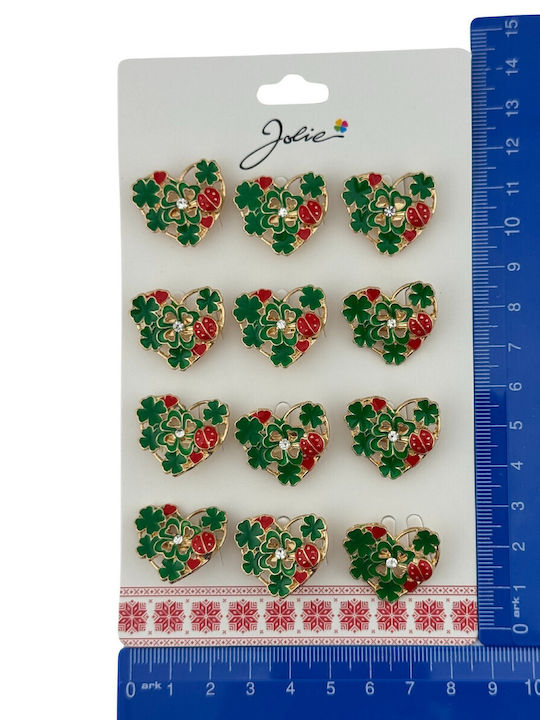 Set 12 Pinuri Martisor De Primăvară Model Inimă Jolie Decorate Cu Trifoi Buburuză Verde
