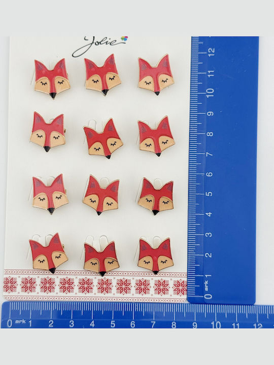Set 12 Pinuri Tradiționale Mărțișor Model Vulpe Jolie Pinuri Metalice Cu Aspect Lăcuit 2.5 X 2.5 Cm Fiecare Roșii