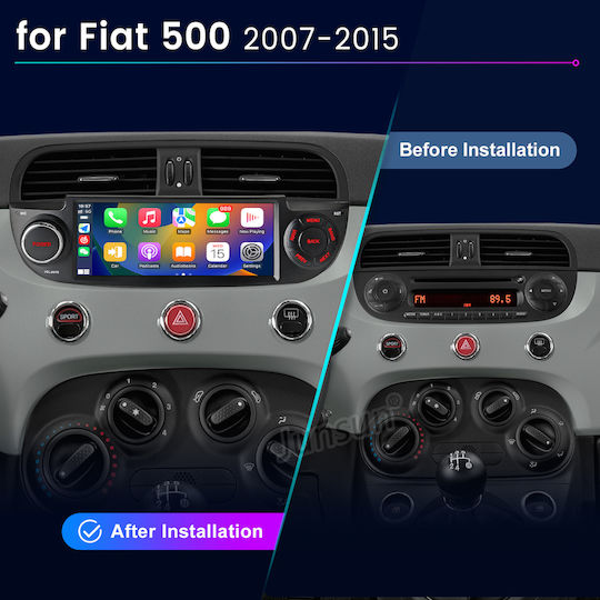 Junsun 6 86" Android 15 Multimedia 2gb/64gb Fiat 500 2007-2015 Ασύρματο Carplay Android Auto Gps Dsp Μαύρος