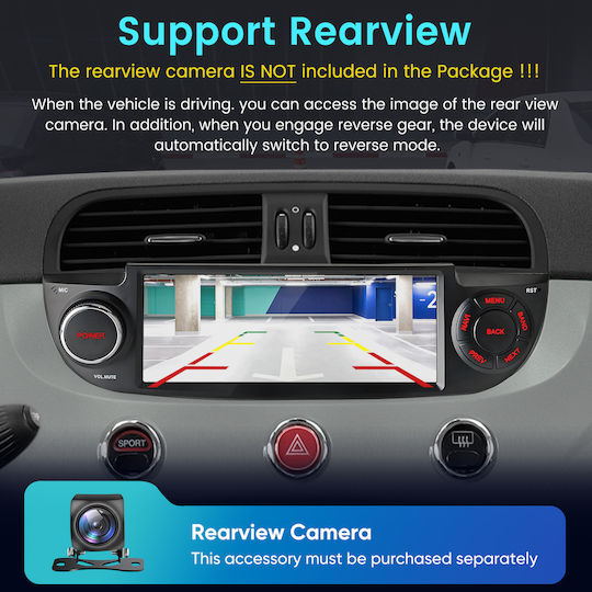Junsun 6 86" Android 15 Multimedia 2gb/64gb Fiat 500 2007-2015 Ασύρματο Carplay Android Auto Gps Dsp Μαύρος