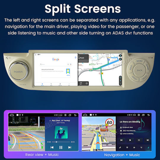 Junsun 6 86" Android 15 Multimedia 2GB/64GB Fiat 500 2007-2015 CarPlay Wireless Android Auto GPS DSP Alb