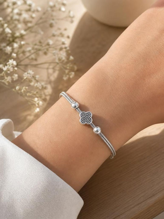 Brățară De Femei Din Argint 925 Jolie Model Șarpe Argintiu Charm Trifoi Lungime Reglabilă Design Elegant Simbol Noroc Greutate 4,8 G Culoare Argintie