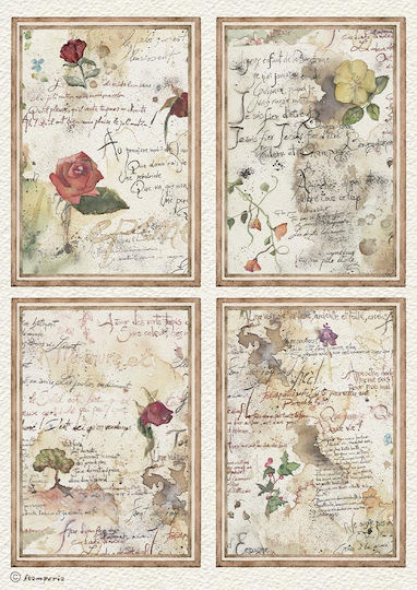 Set of 6 Decoupage Rice Papers Stamperia 21x29cm A4 Flowers Poems