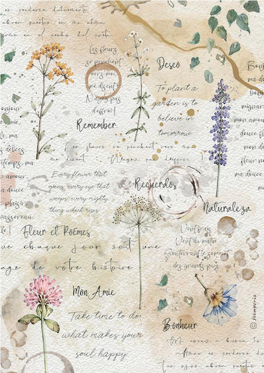 Set of 6 Decoupage Rice Papers Stamperia 21x29cm A4 Flowers Poems