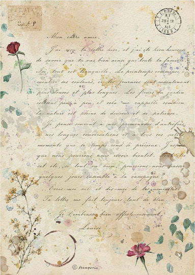 Set of 6 Decoupage Rice Papers Stamperia 21x29cm A4 Flowers Poems