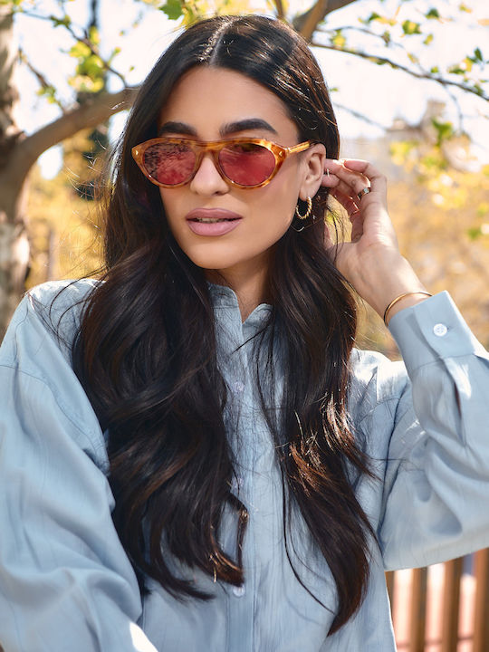 Leegio Women's Sunglasses With Orange Horn-Rimmed Frame