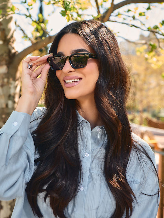 Leegio Women's Sunglasses with Black Horn-Rimmed Frame and Black Lens