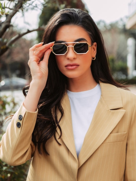 Leegio Damenteil Sonnenbrille mit Schwarzem Rahmen und Blauen Gläsern