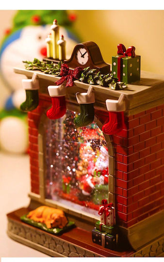 Weihnachts Schneekugel Beleuchteter Kamin mit Weihnachtsmann 18x27cm