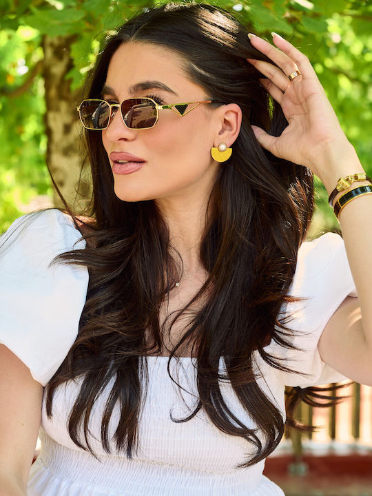 Leegio Women's Sunglasses with Gold Metallic Frame and Pink Lens