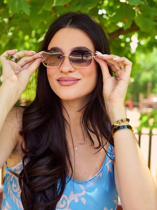Leegio Damenträger Sonnenbrille mit Gold Metallrahmen und Braunen Verlaufsfarbe Gläser Leegio Damenträger Sonnenbrille mit Gold Metallrahmen und Braunen Verlaufsfarbe Gläser