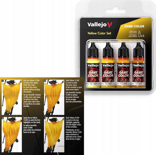 Acrylicos Vallejo Set Modellbau-Farben Gelb 18ml 4Stück