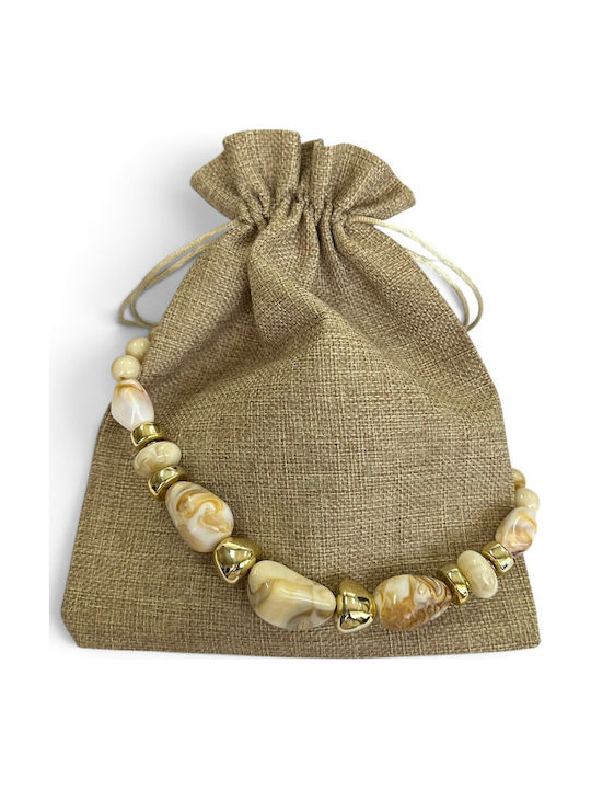 Steel Necklace From Gold Plated Steel Beige