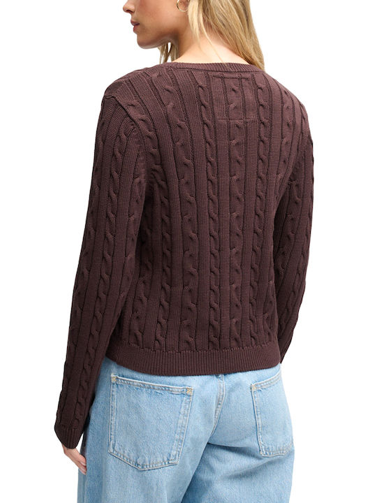 Superdry Pulover Dama Cable Bumbac Maro