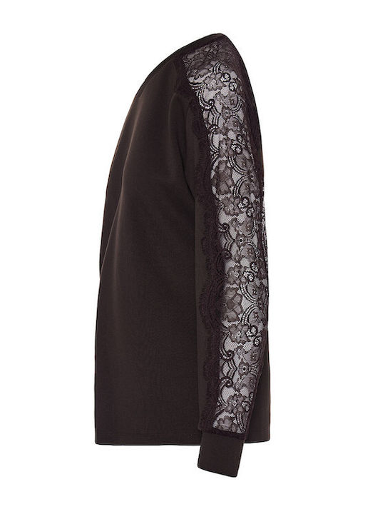 Women's Blouse with Lace Brown