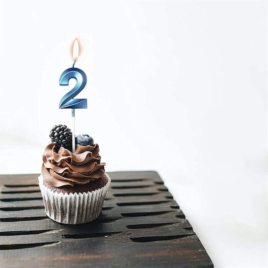 Number 2 Candle Flippy Diamond Model 5 X 3.4 Cm Blue