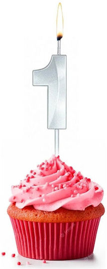 Number 1 Candle Flippy Diamond Model 5 X 3.4 Cm Silver