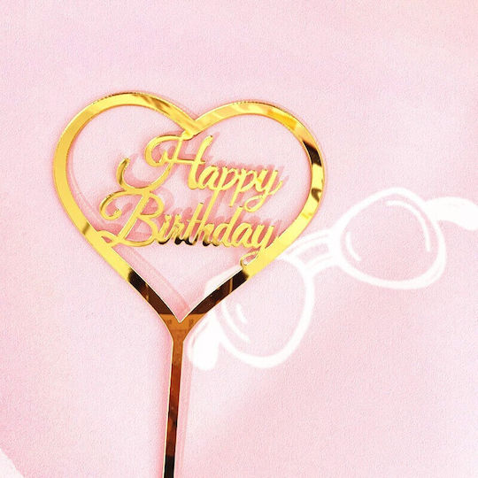 Decoratiune Cake Topper Flippy Formă Inimă Scrisuri La Mulți Ani Temă Aniversare Aurie