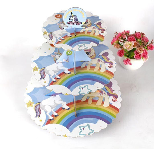 Stand Pentru Dulciuri Flippy Din Carton 3 Nivele Diametru 16 22 29 Cm Înălțime 38 Cm Temă Unicorn Multicolor