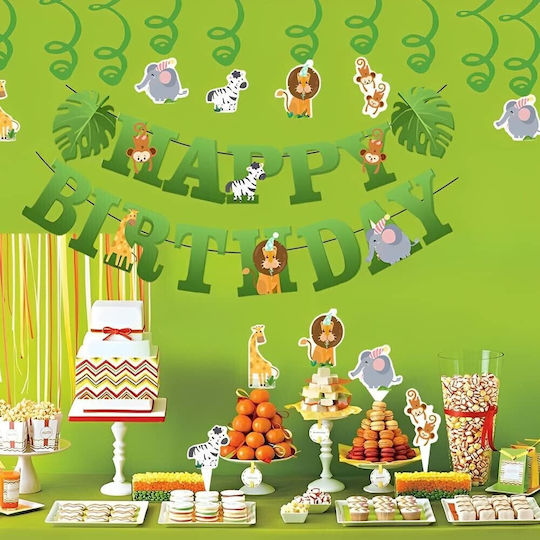 Banner Happy Birthday 100x200 Cm Flippy Role De Ață Inclusă Temă Junglă Verde