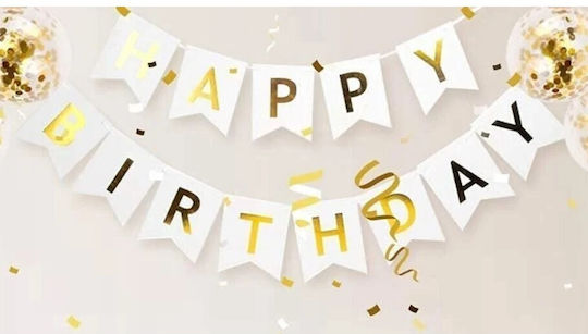 Banner Happy Birthday 100x200 Cm Flippy Steag Mărime 11.5x16.5 Cm Rola De Ață Inclusă Albă