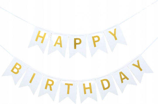 Banner Happy Birthday 100x200 Cm Flippy Steag Mărime 11.5x16.5 Cm Rola De Ață Inclusă Albă