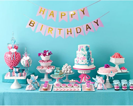 Banner Happy Birthday 100x200 Cm Flippy Steag Dimensiune 11.5x16.5 Cm Role De Ață Incluse Roz