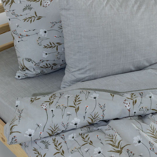 Lino Home Set Cearceafuri De Pat Simple Verzi Cu Hugger Din Cauciuc 100x200+35cm Verde Argintiu (3 Bucăți)