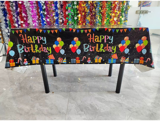 Husă De Masă Pentru Petreceri Flippy Folie Print Balon La Mulți Ani 137 X 274 Cm Neagră