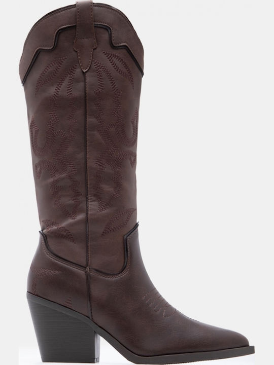 Wildleder Damenstiefel Cowboy mit mittlerem Absatz Braun