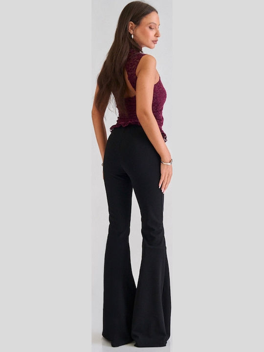 Women's Fabric Flared Trousers Black