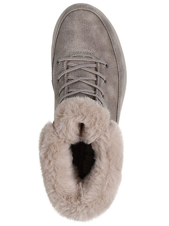 Glacial Ultra Leather Women's Ankle Boots with High Heel & Fur Beige