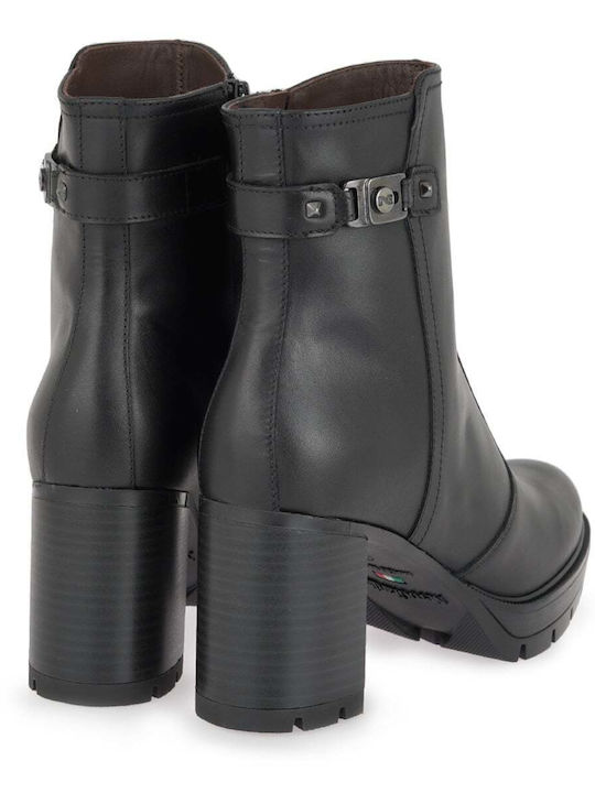 Leather Women's Ankle Boots with High Heel Black