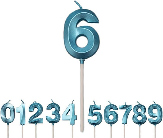 Number 6 Candle Flippy Diamond Model 5 X 3.4 Cm Blue