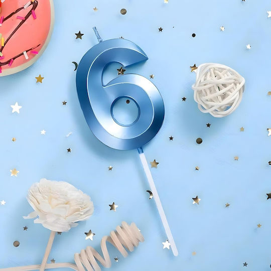 Number 6 Candle Flippy Diamond Model 5 X 3.4 Cm Blue