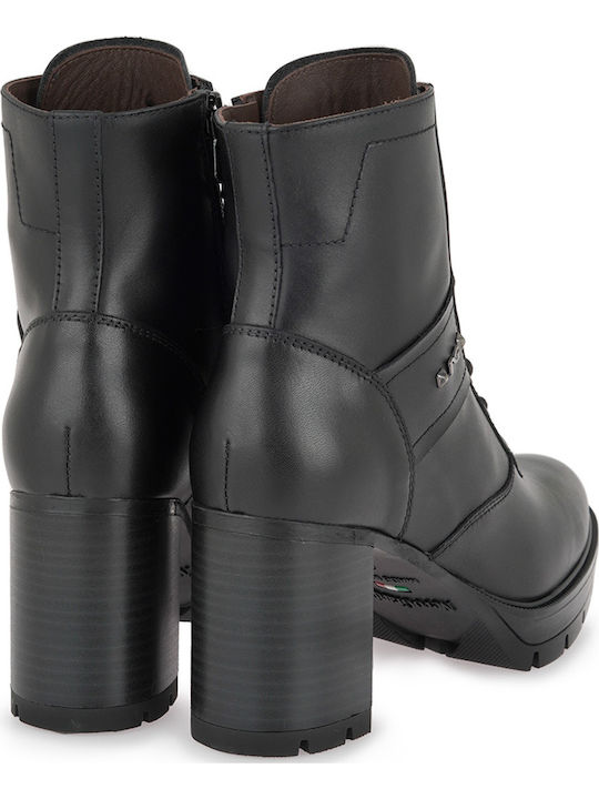 Leather Women's Ankle Boots with High Heel Black