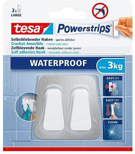 Tesa Doppel-Badezimmerhaken mit Aufkleber Inox Grau