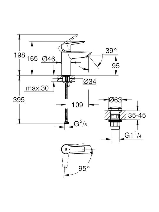 Grohe Start Αναμεικτική Μπαταρία Νιπτήρα Ψηλή Ασημί