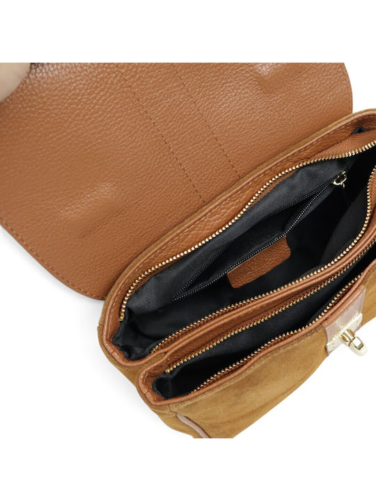 Damentasche mit Leder Klappe aus Wildleder in Tabac Braun