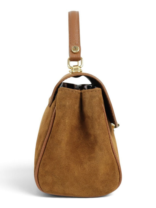 Damentasche mit Leder Klappe aus Wildleder in Tabac Braun