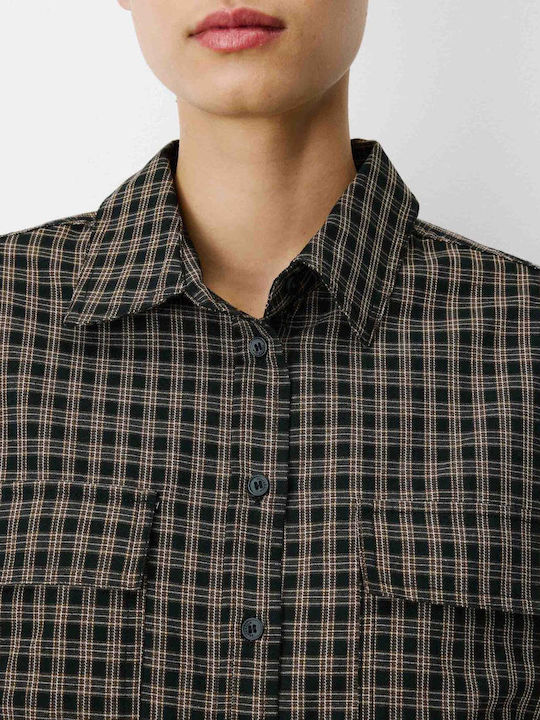 Long Sleeve Women's Cotton Shirt Black Checked