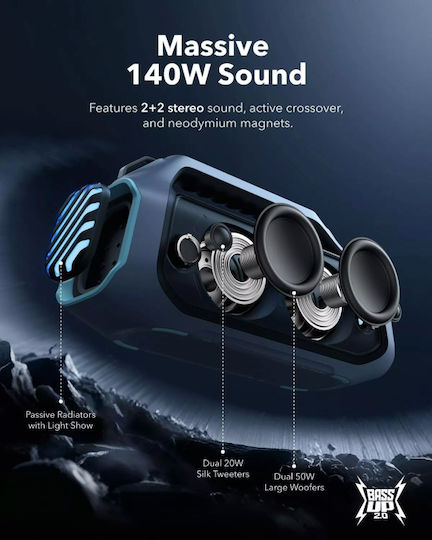 Anker Soundcore Boom 2 Plus Boxă Bluetooth Rezistentă la Apă 140W cu Durată a Bateriei de Până la 20 de Ore Albastră