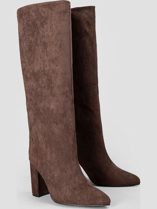 Suede Damenstiefel mit Hohem Absatz Braune