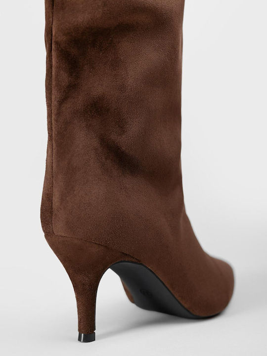 Wildleder Damenstiefel mit mittlerem Absatz Braun