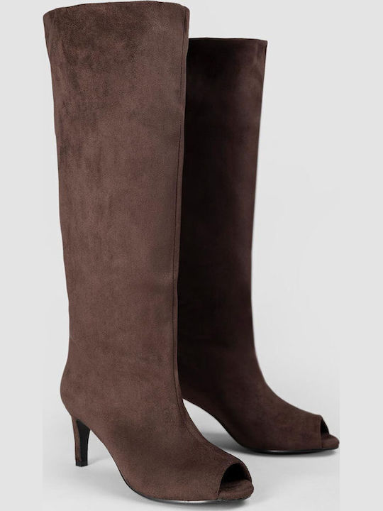 Wildleder Damenstiefel mit Mittelhohem Absatz Braune