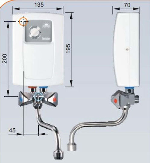 Kospel Eps2-5.5 An der Wand montierter Sofortwasserhahn Badezimmer / Küche Monofasig 5,5 kW