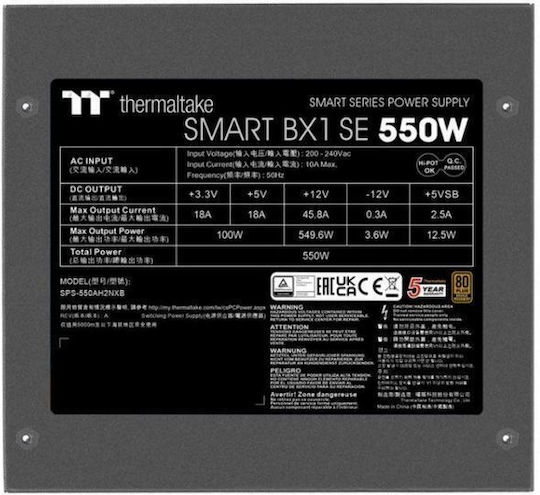 Thermaltake 550W Черно Захранващо Блокче За Компютър Full Wired 80 Plus Bronze (PS-TTP-0550NNSABE-1)