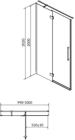 Cersanit Shower Cabin for Shower with Hinged Door 100x200cm Clear Glass