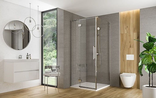 Cersanit Shower Cabin for Shower with Hinged Door 100x200cm Clear Glass